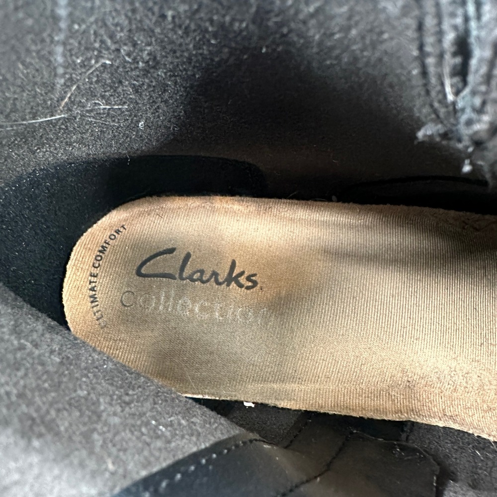 Clarks Maye Ankle Boots 8.5 Charcoal Leather Buckle Zip Comfort Nubuck Leather - Picture 12 of 14